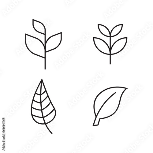 Set of Simple Leaf Symbols for Eco-Friendly and Organic Concepts