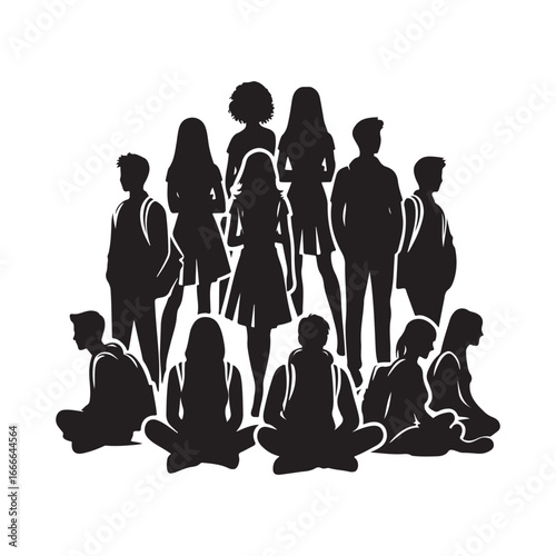 students group vectore silhouette outline logo design concept illustration 