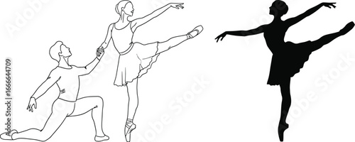 Ballet dancers vector art illustration dance performance silhouette
