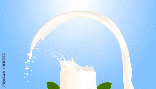 Fresh Milk Splash: A dynamic capture of a milk splash, cascading over a glass, demonstrating purity and freshness