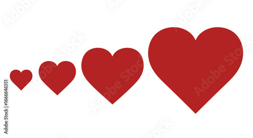Four red hearts varying in size arranged in size order from smallest to largest vector