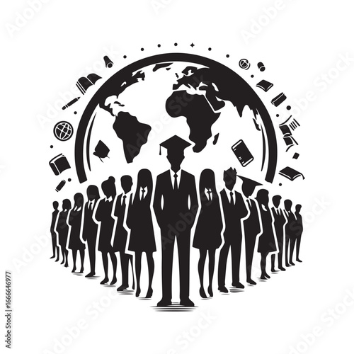 students group vectore silhouette outline logo design concept illustration 