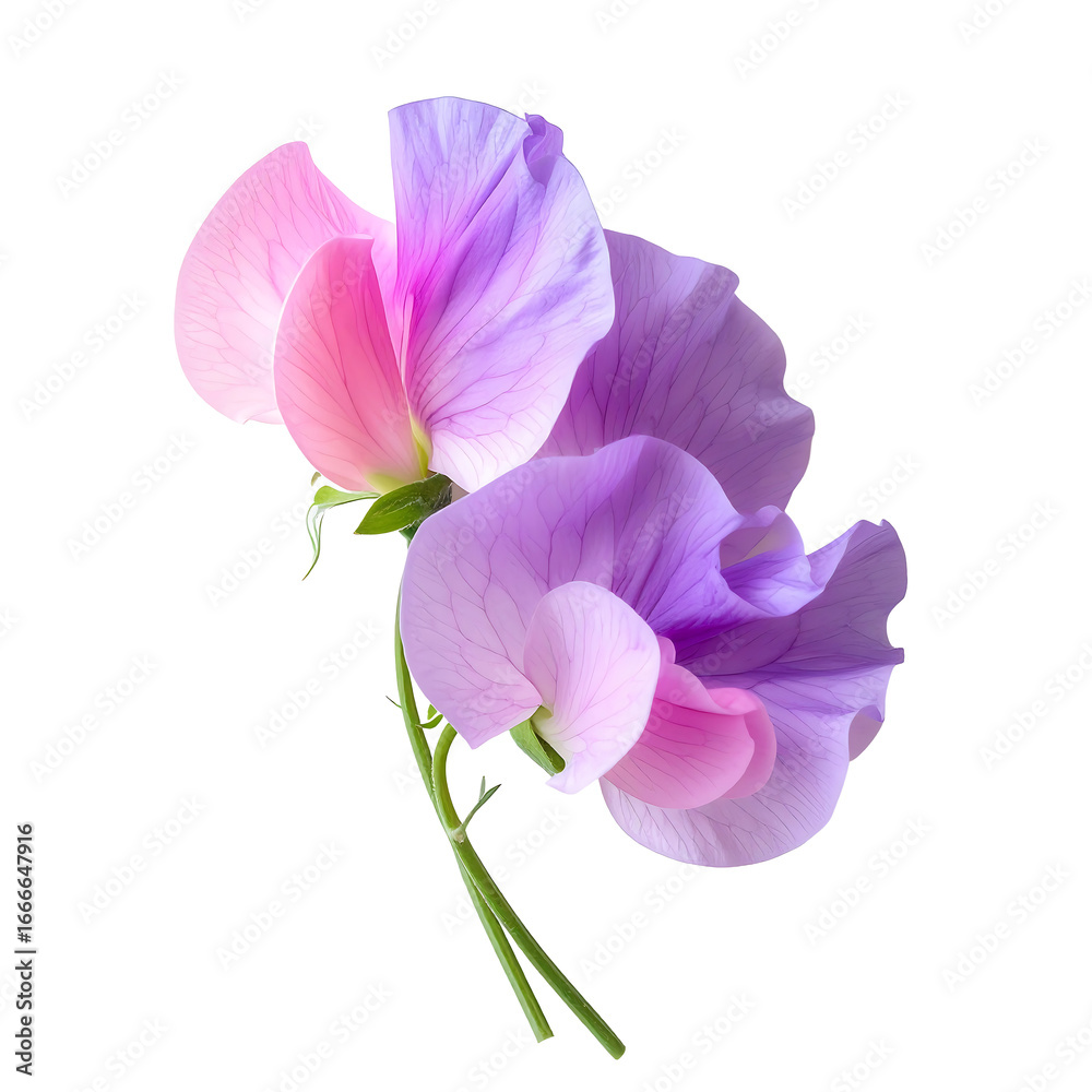 Fototapeta premium Delicate pink and lavender sweet pea blossoms on transparent background