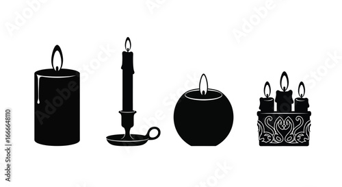Collection of silhouette candle icons representing warmth ambiance and celebration occasions vector