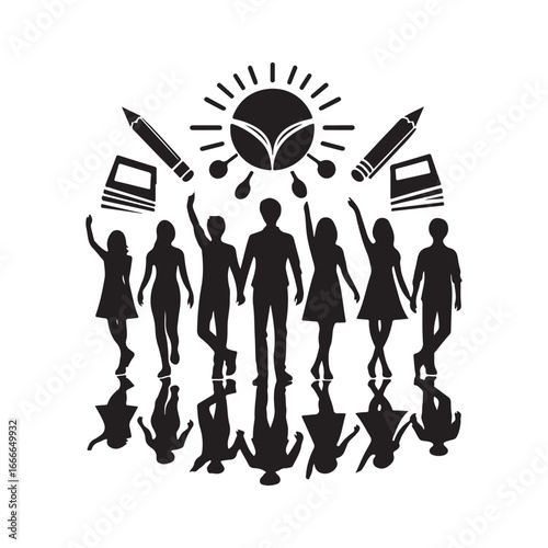 students group vectore silhouette outline logo design concept illustration 