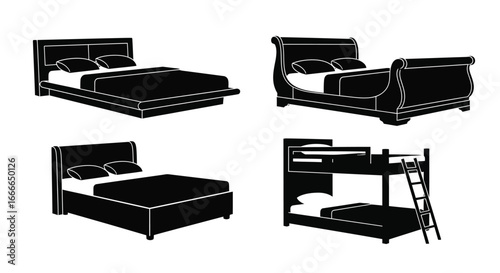 Four different styles of beds including a bunk bed presented as a graphic collection vector