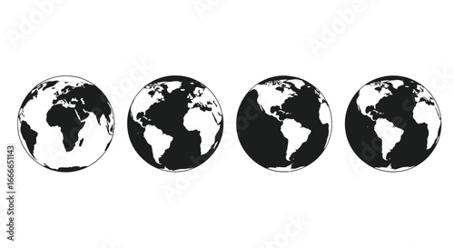 Four earth globes showing continents and oceans in a row representing global awareness and connectivity vector