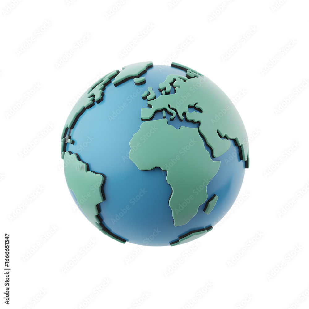 Naklejka premium Stylized globe icon showing earths continents and oceans transparent background Png