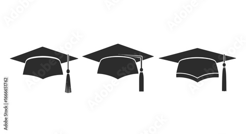 Three graduation caps with tassels isolated on symbolizing achievement and education vector