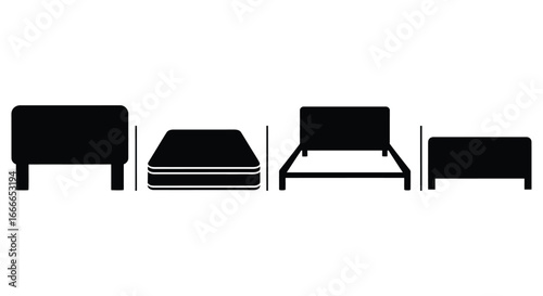 Four silhouettes of furniture pieces including ottomans and a bench on a vector
