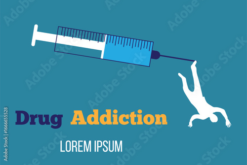 Drug Addiction Concept Man Silhouette with Syringe. Substance abuse, health care and medicine, psychology vector art
