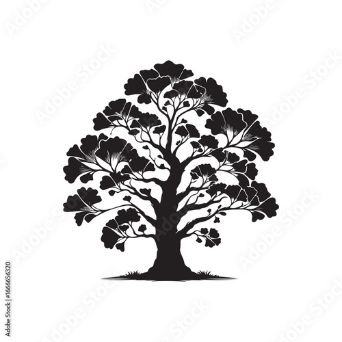Ginkgo Biloba Tree Silhouette Vector Design.