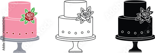 Wedding cake vector illustration two tier cake with flower decor