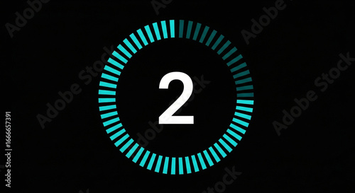 A modern digital countdown timer with a circular progress bar showing the number two a perfect futuristic graphic for a New Year's or high-tech event launch
