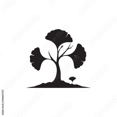 Ginkgo Biloba Tree Silhouette Vector Design.