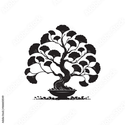 Ginkgo Biloba Tree Silhouette Vector Design.