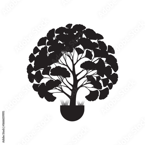 Ginkgo Biloba Tree Silhouette Vector Design.