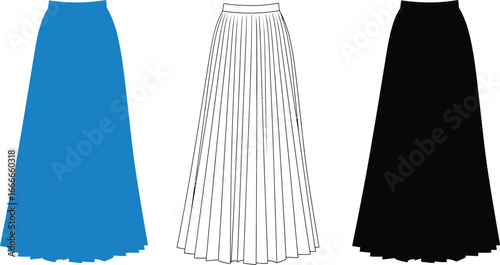 Shop pleated maxi skirt in blue black and white fashion style