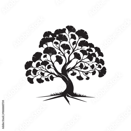 Ginkgo Biloba Tree Silhouette Vector Design.