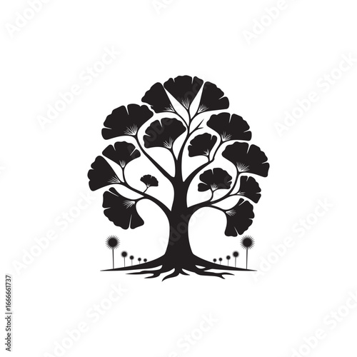 Ginkgo Biloba Tree Silhouette Vector Design.