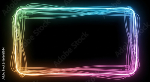 Dynamic neon light trails form a vibrant glowing frame, perfect for modern tech and futuristic designs