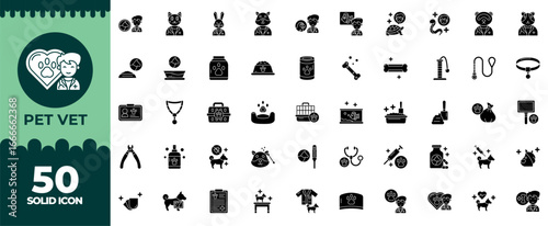 Pet Vet Solid Editable Icons set. Vector illustration in modern thin solid style of pet vet icons: vet, vaccine, pharmacy, etc
