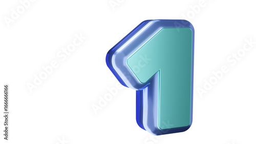 Teal Number One With Blue Outline Isolated On White Background.