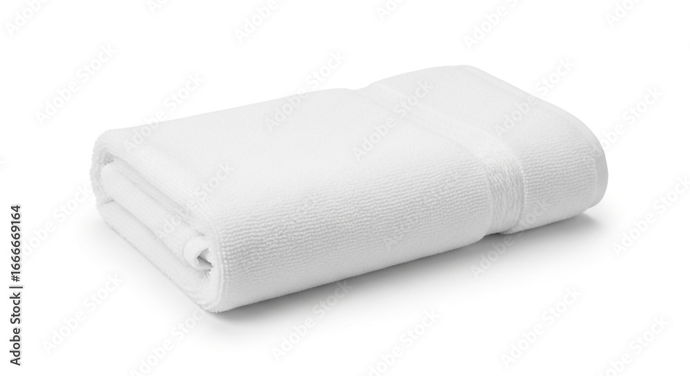 Fototapeta premium Luxurious plush white bath towel expertly folded for spa, hotel, or home comfort and cleanliness