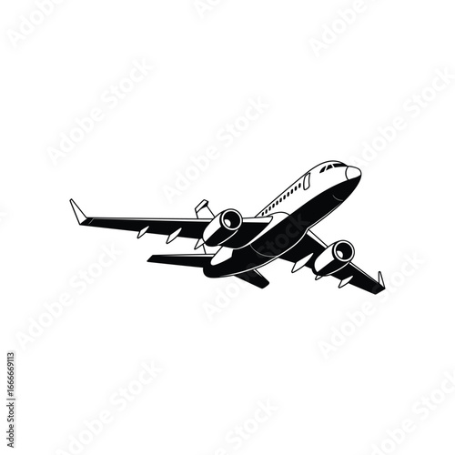 Powerful jet airliner soaring through the sky with detailed silhouette and wings