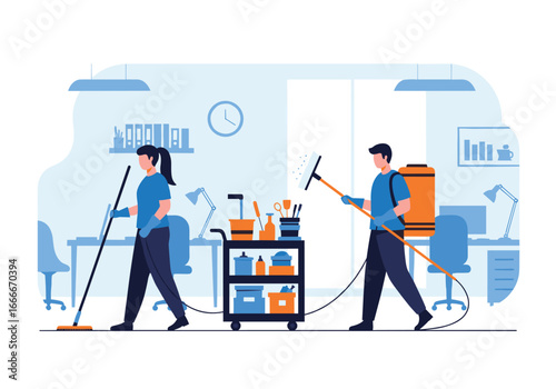 Professional cleaning team maintaining office hygiene and workplace sanitation services