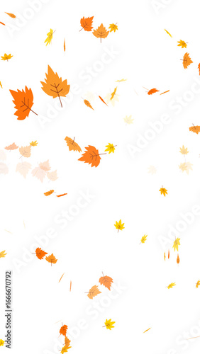 Stylized cartoon autumn leaves in yellow and orange tones falling down. Seasonal illustration for fall, Thanksgiving, or harvest themes. Graphic element with a transparent background for easy overlay.