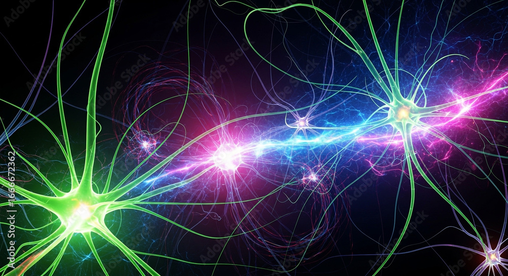 Fototapeta premium Vibrant neurons firing with energy, illustrating brain activity, neuroscience, and the power of thought in stunning detail