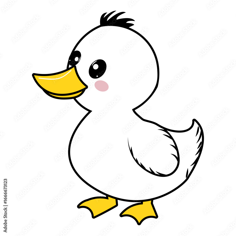 Obraz premium Cute Cartoon Duckling with Big Eyes and Yellow Beak