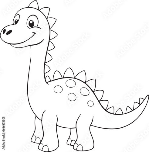Cute cartoon long neck dinosaur isolated on white background