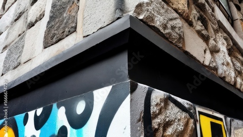 Urban Cornerstone: Stone, Graffiti, and Shadow Contrast