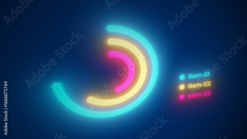 Wallpaper Mural Futuristic glowing neon donut chart graphics on digital pixel screen. Business data visualization for financial reports, analytics dashboard, and tech presentation. Abstract concept graphics. Torontodigital.ca