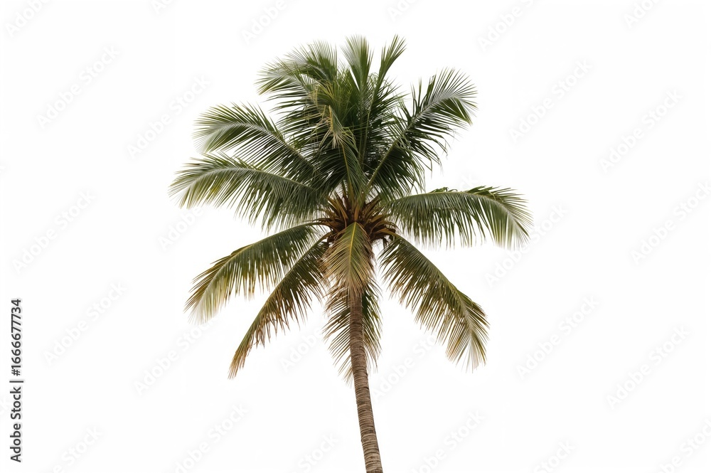 Fototapeta premium Curved palm tree set against a white backdrop