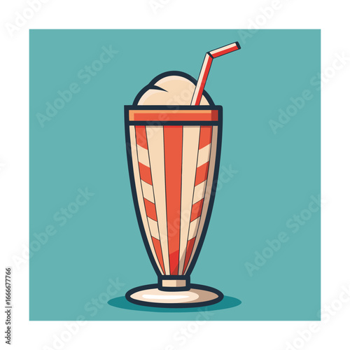 Nostalgic milkshake with striped glass and straw drink