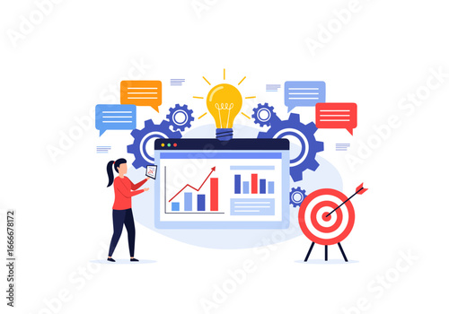 Businesswoman analyzing data with innovative ideas, achieving business success and hitting targets