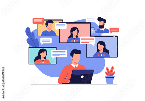 Remote team meeting via video conference call, connecting colleagues across the globe