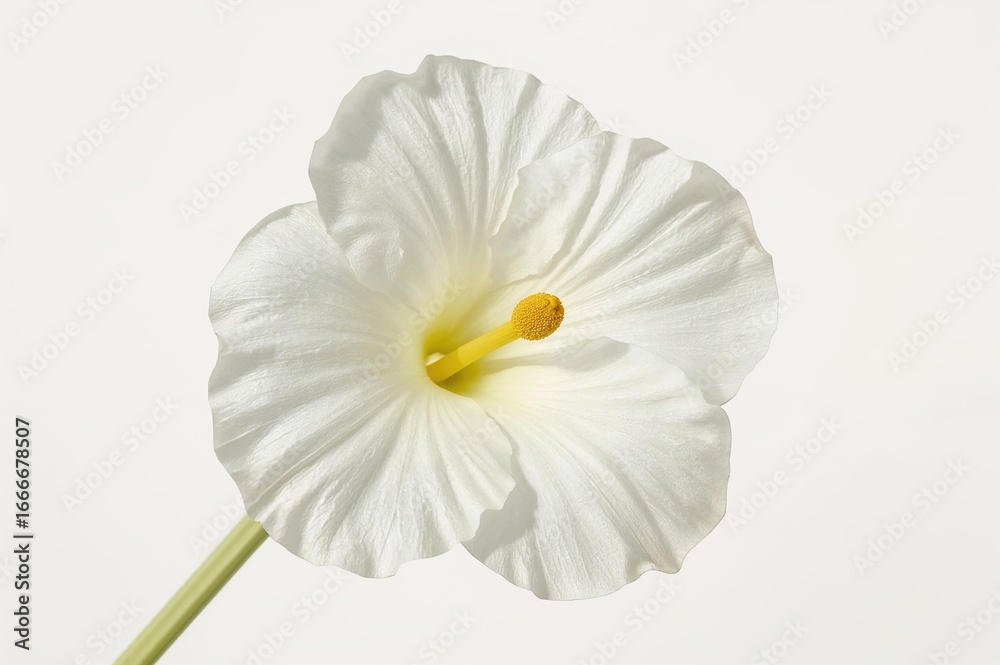 Fototapeta premium Large white ficus flower with a yellow stem on a plain white backdrop
