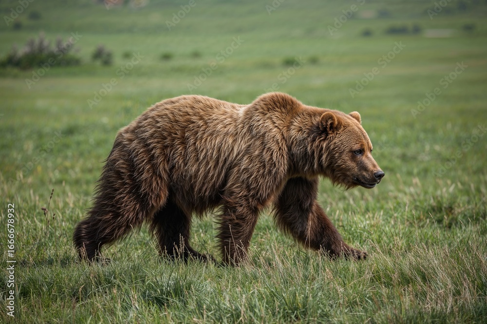 Obraz premium Large brown bear roaming mountain terrain