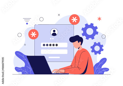 Man accessing online account with laptop, secure login and data protection concept