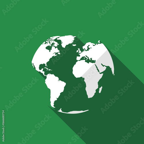 Stylized illustration of planet Earth with a long shadow on a green background, representing the environment.