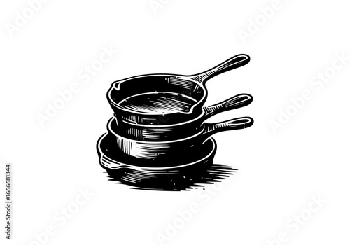 Cast iron skillet hand drawn vector illustration
