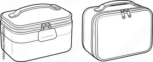 Vector illustration of lunch box bag with handle, zipper closure, compact design, food container storage, school meal carrier accessory sketch template