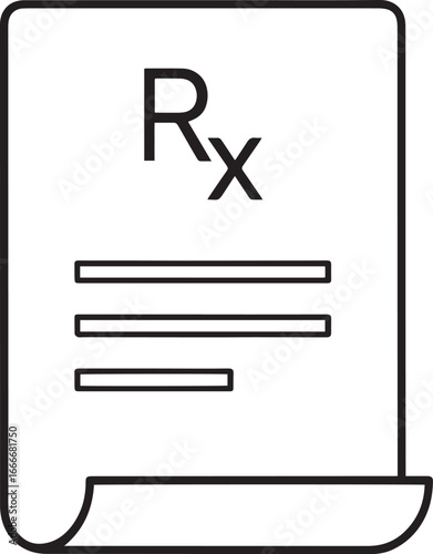 Rx symbol on a medical prescription document isolated on white background