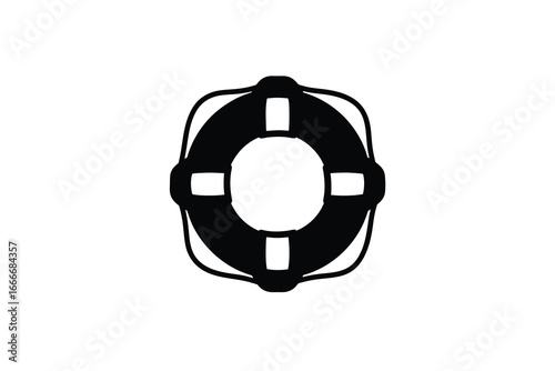 Black and white illustration of a life preserver or lifebuoy on a plain background silhouette