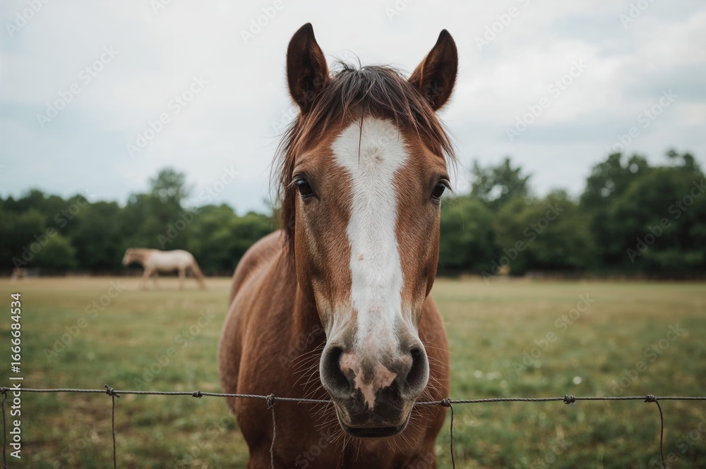 Majestic equine with large ears grazing in a grassy field Majestic equine with large ears grazing in a grassy field