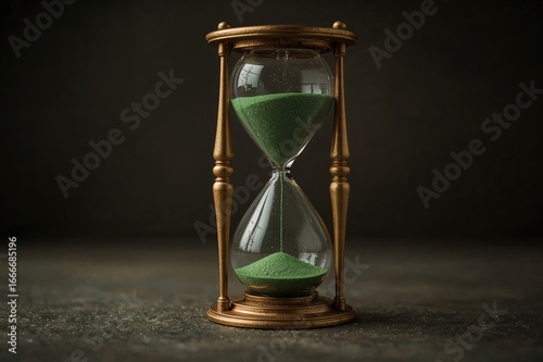 Wallpaper Mural Vintage hourglass with green sand on dark background, symbolizing time and countdown. Torontodigital.ca